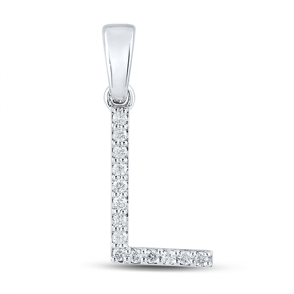 14K White Gold Womens Round Diamond Initial Letter Pendant