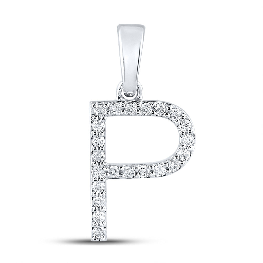 14K White Gold Womens Round Diamond P Initial Letter Pendant 1/6 Cttw
