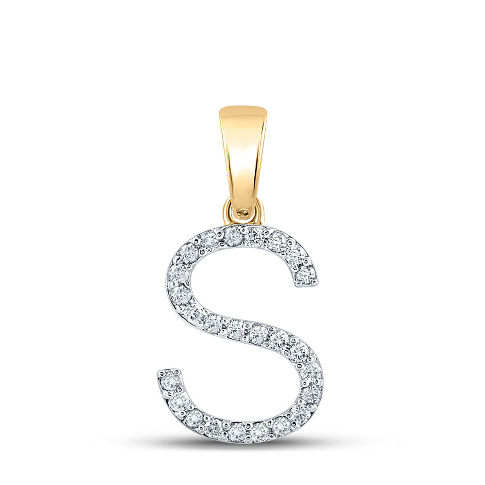 14K Yellow Gold Womens Round Diamond Initial Letter Pendant