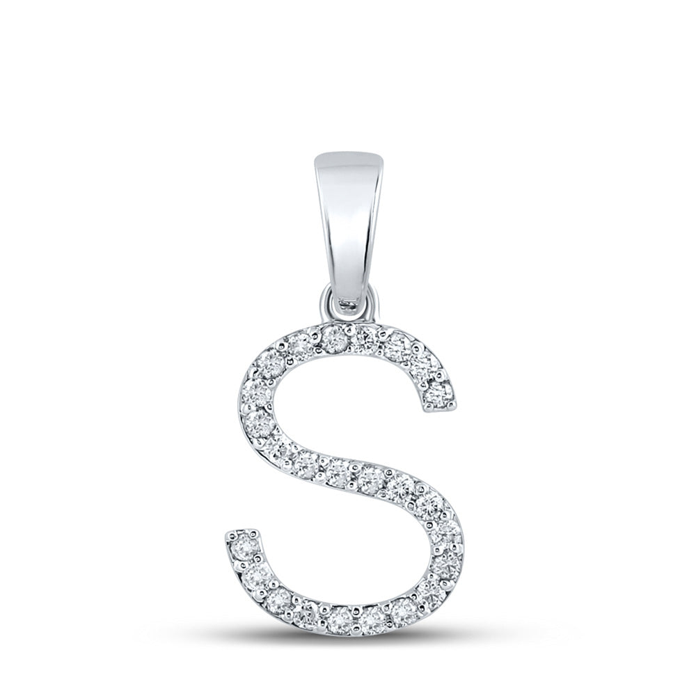 14K White Gold Womens Round Diamond Initial Letter Pendant