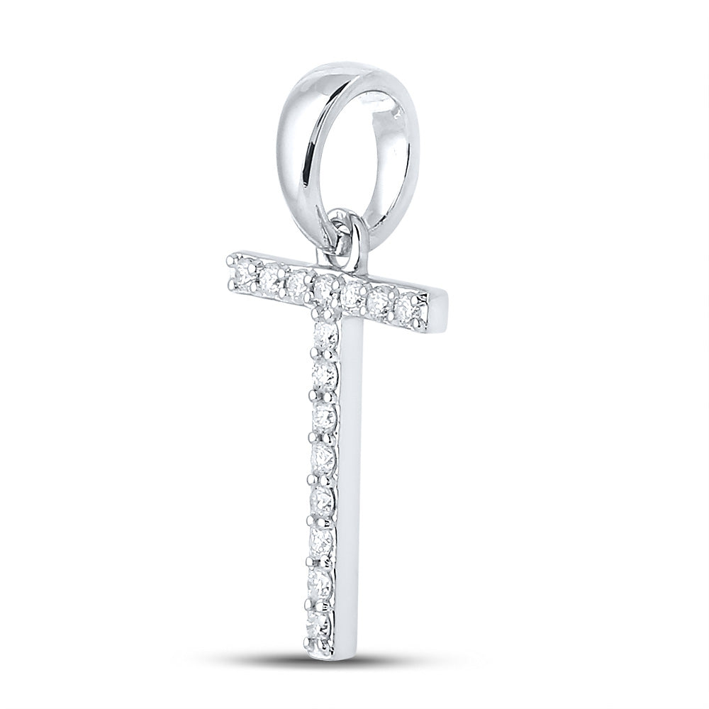 14K White Gold Womens Round Diamond Initial Letter Pendant