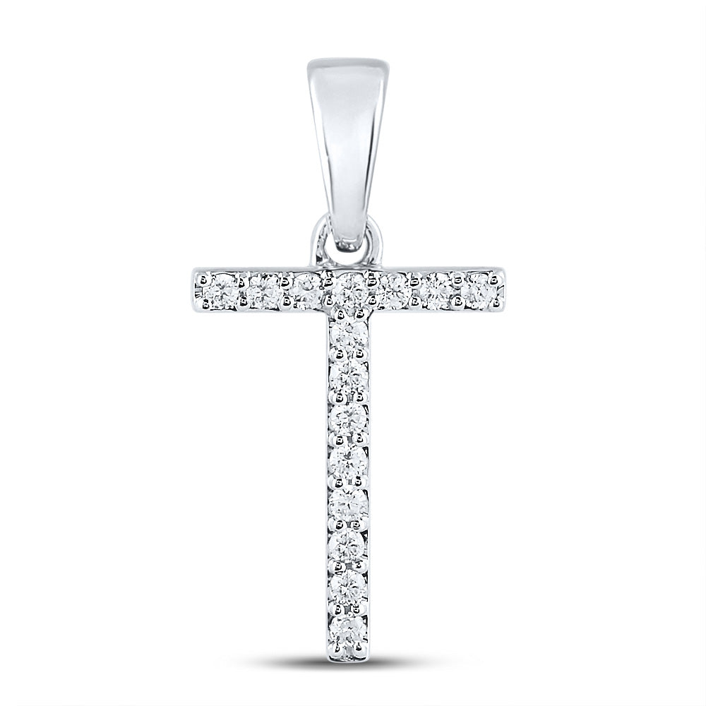 14K White Gold Womens Round Diamond Initial Letter Pendant