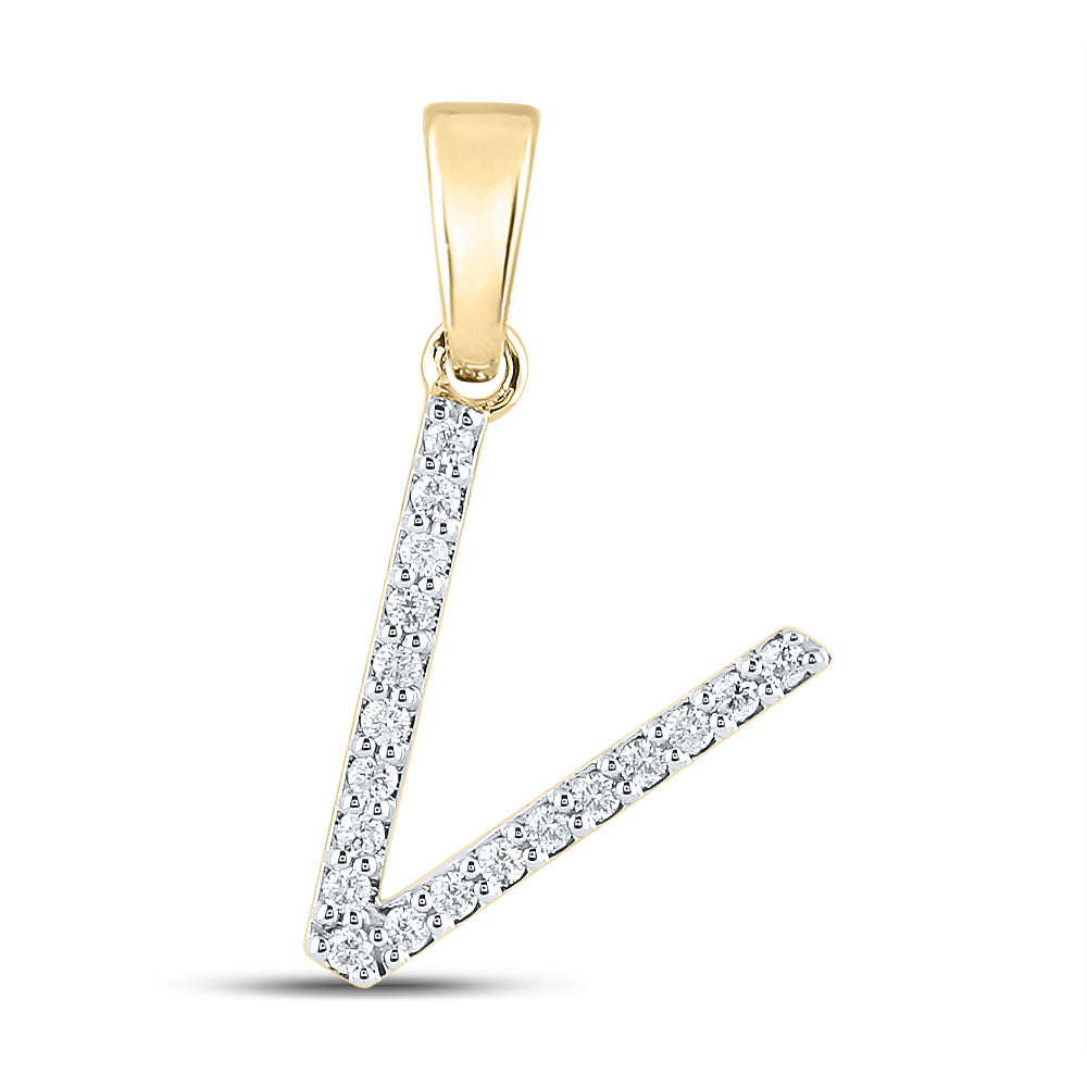 14K Yellow Gold Womens Round Diamond Initial Letter Pendant