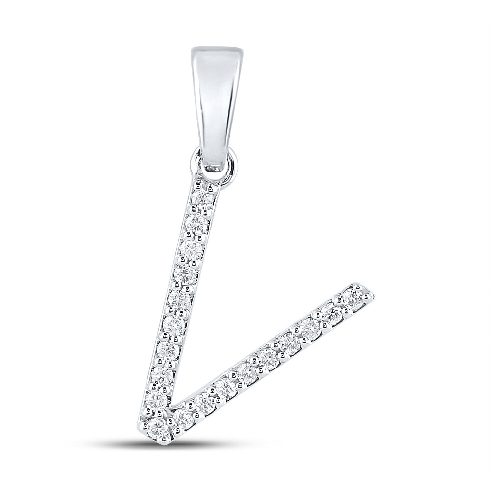 14K White Gold Womens Round Diamond Initial Letter Pendant