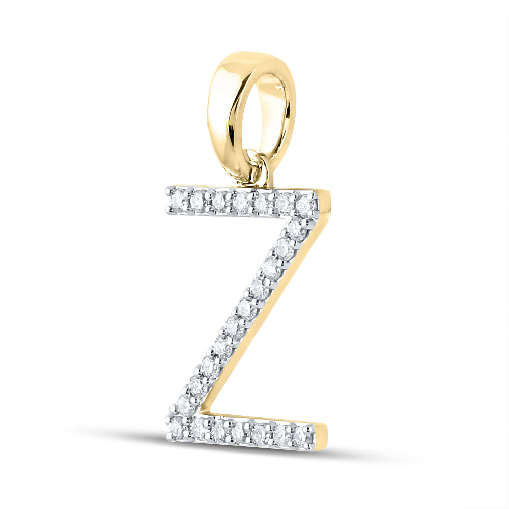 14K Yellow Gold Womens Round Diamond Initial Letter Pendant