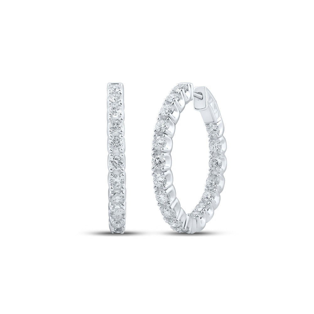 14K White Gold Womens Round Diamond Inside Outside Hoop Earrings 3 Cttw