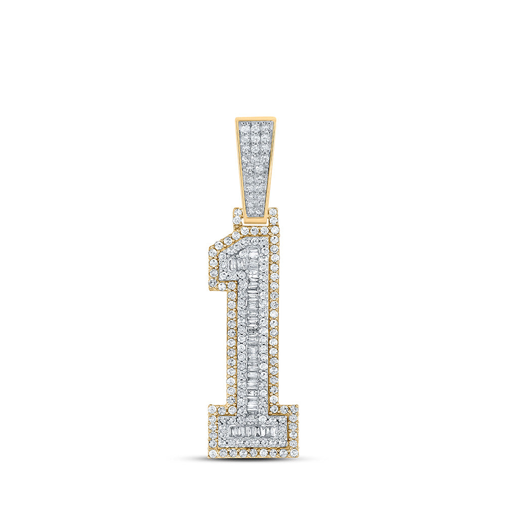 10K Two-tone Gold Mens Baguette Diamond Number Charm Pendant