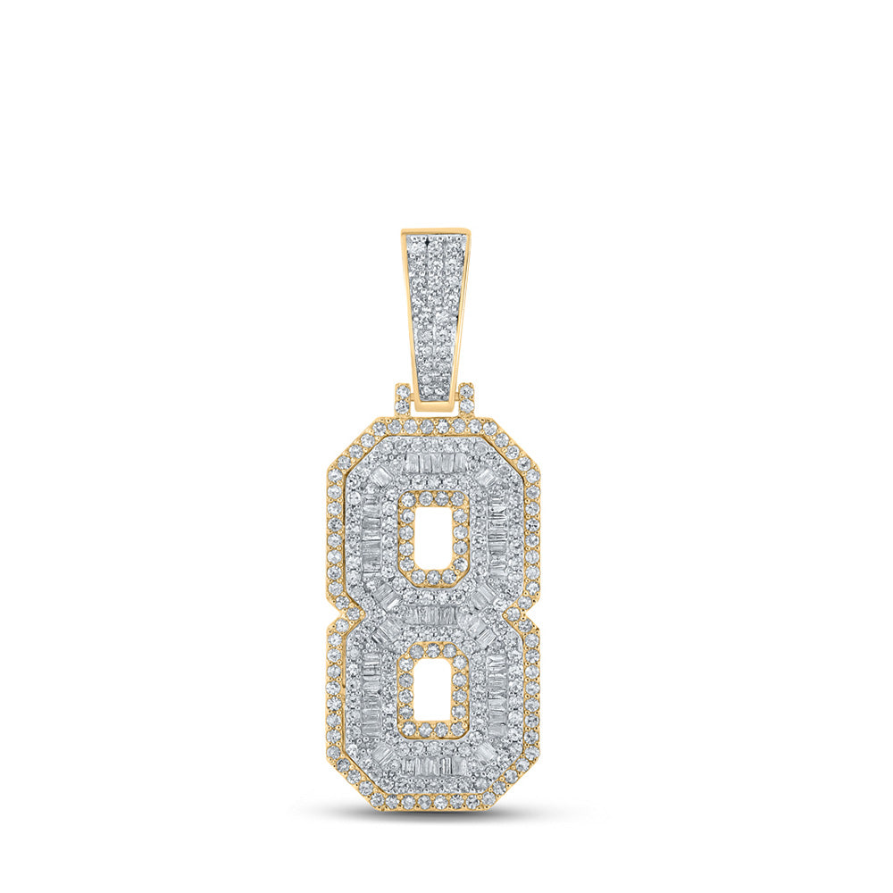 10K Two-tone Gold Mens Baguette Diamond Number Charm Pendant