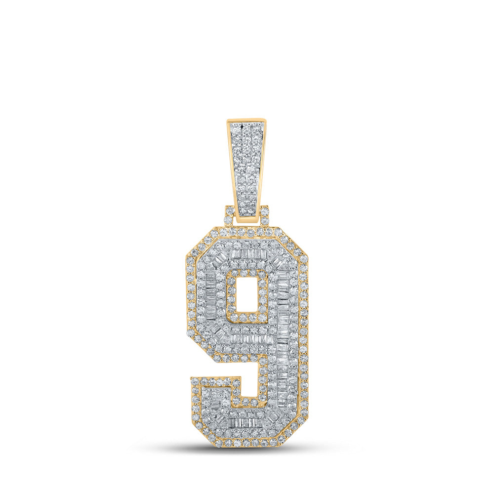 10K Two-tone Gold Mens Baguette Diamond Number Charm Pendant