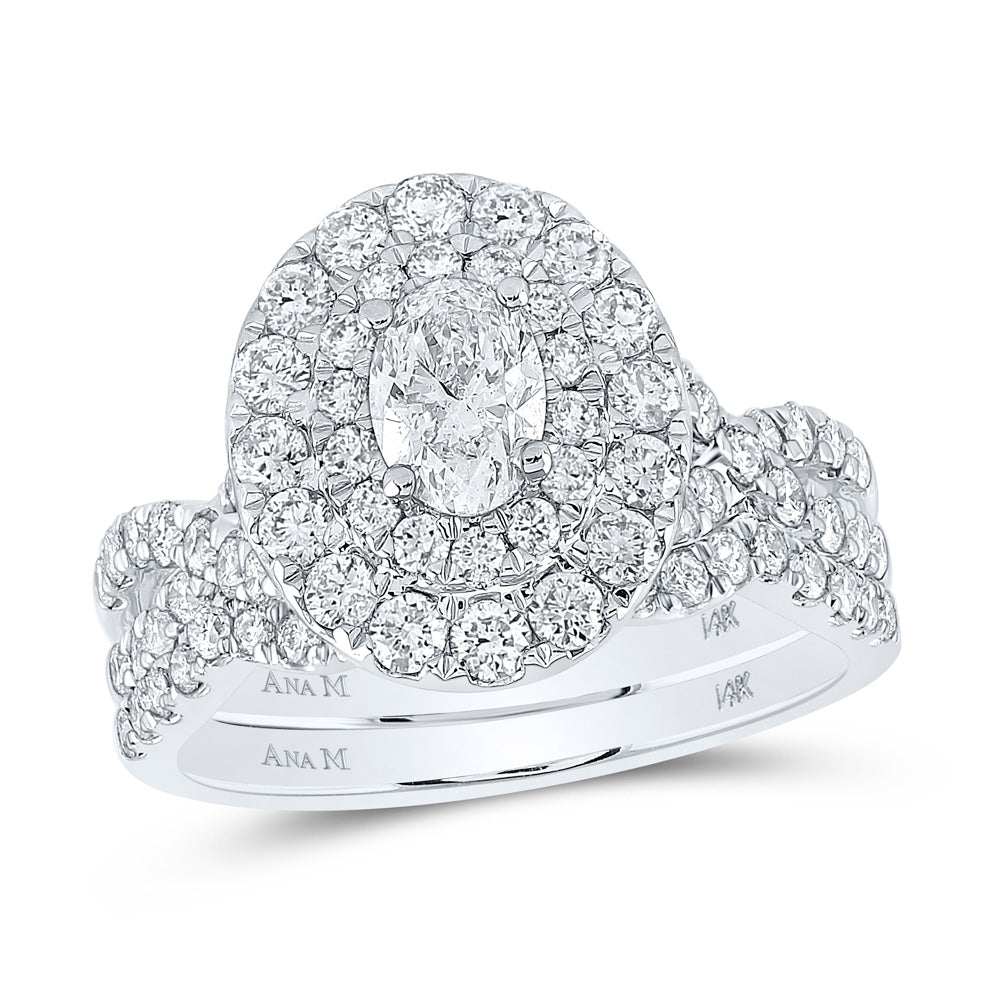 14K White Gold Oval Diamond Halo Bridal Wedding Ring Band Set 2 Cttw, Womens Size: 5-10