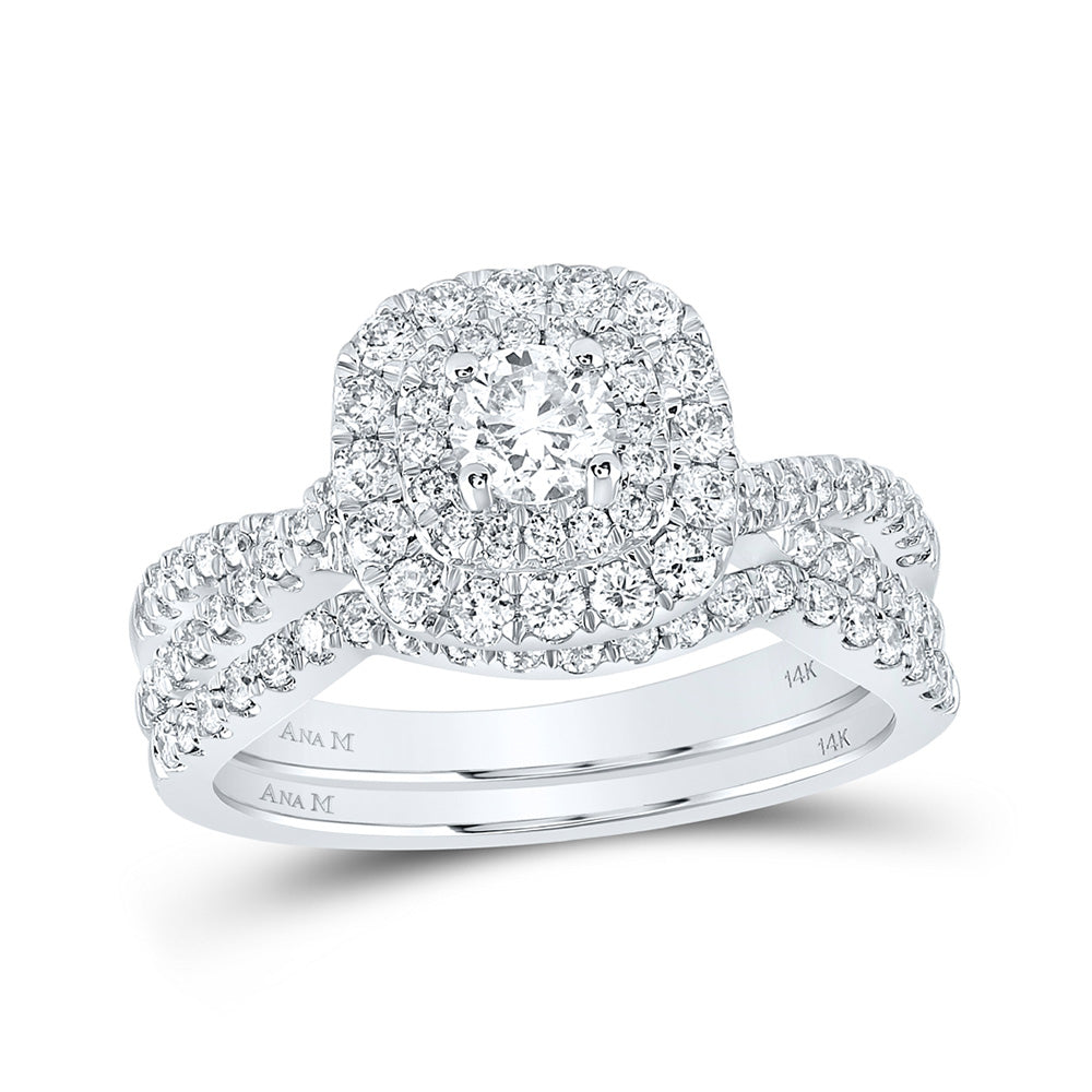 14K White Gold Round Diamond Halo Bridal Wedding Ring Band Set 1 Cttw, Womens Size: 5-10