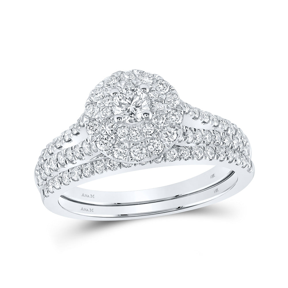 14K White Gold Round Diamond Halo Bridal Wedding Ring Band Set 1 Cttw, Womens Size: 5-10