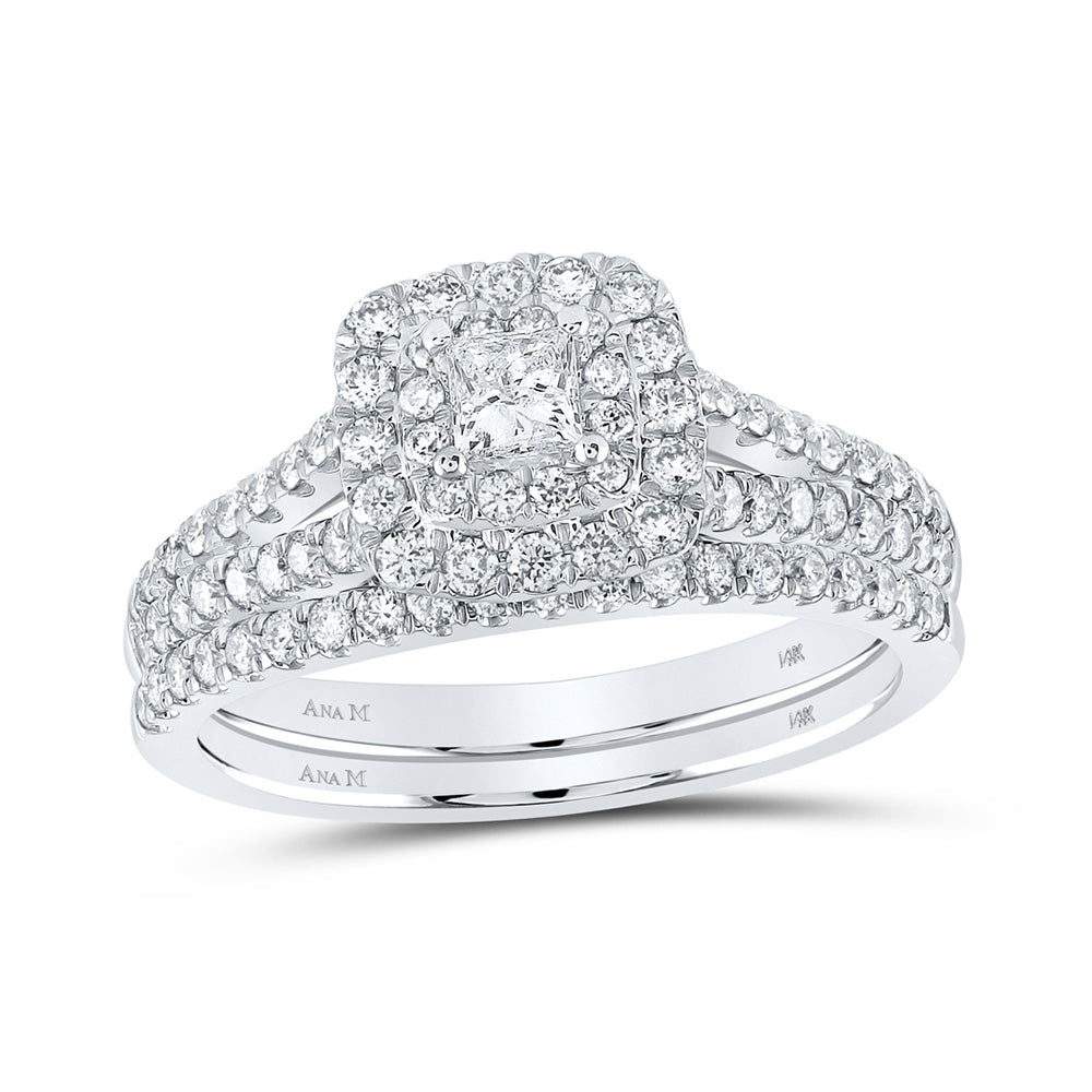 14K White Gold Princess Diamond Halo Bridal Wedding Ring Band Set 1 Cttw, Womens Size: 5-10