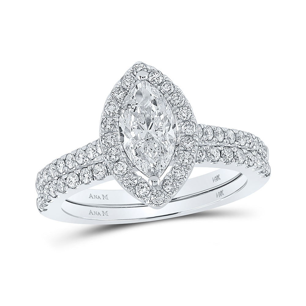 14K White Gold Marquise Diamond Halo Bridal Wedding Ring Band Set 1-1/2 Cttw, Womens Size: 5-10