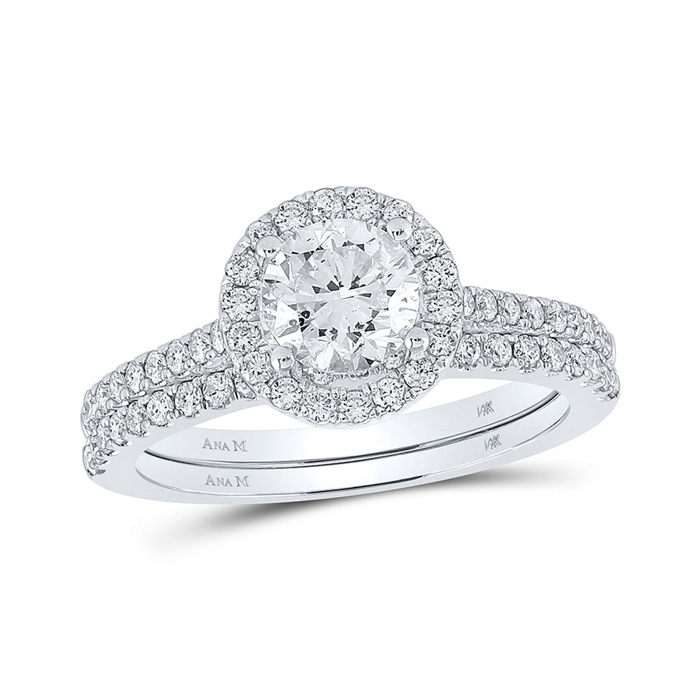 14K White Gold Round Diamond Halo Bridal Wedding Ring Band Set 1-1/2 Cttw, Womens Size: 5-10