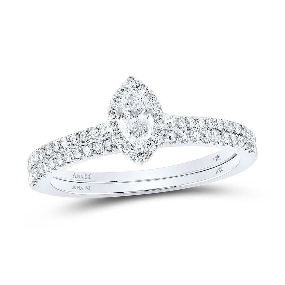 14K White Gold Marquise Diamond Halo Bridal Wedding Ring Band Set 1/2 Cttw, Womens Size: 5-10