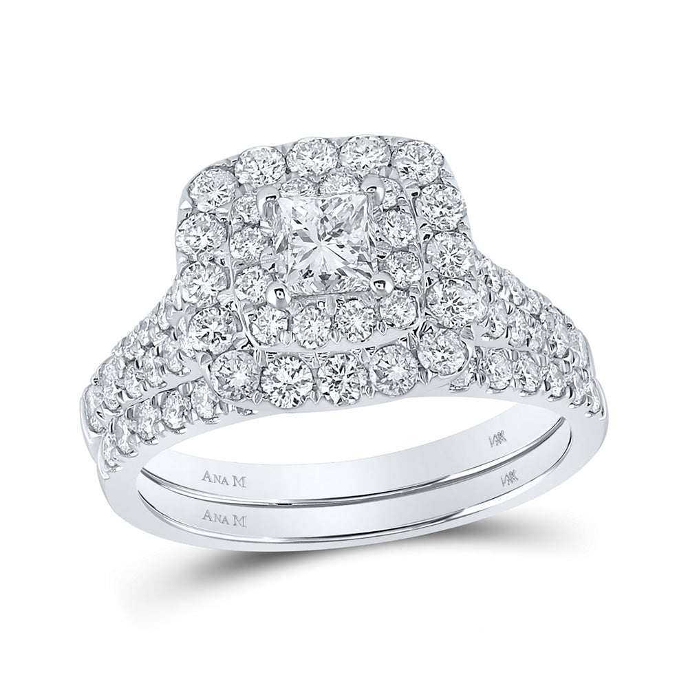 14K White Gold Princess Diamond Halo Bridal Wedding Ring Band Set 2 Cttw, Womens Size: 5-10