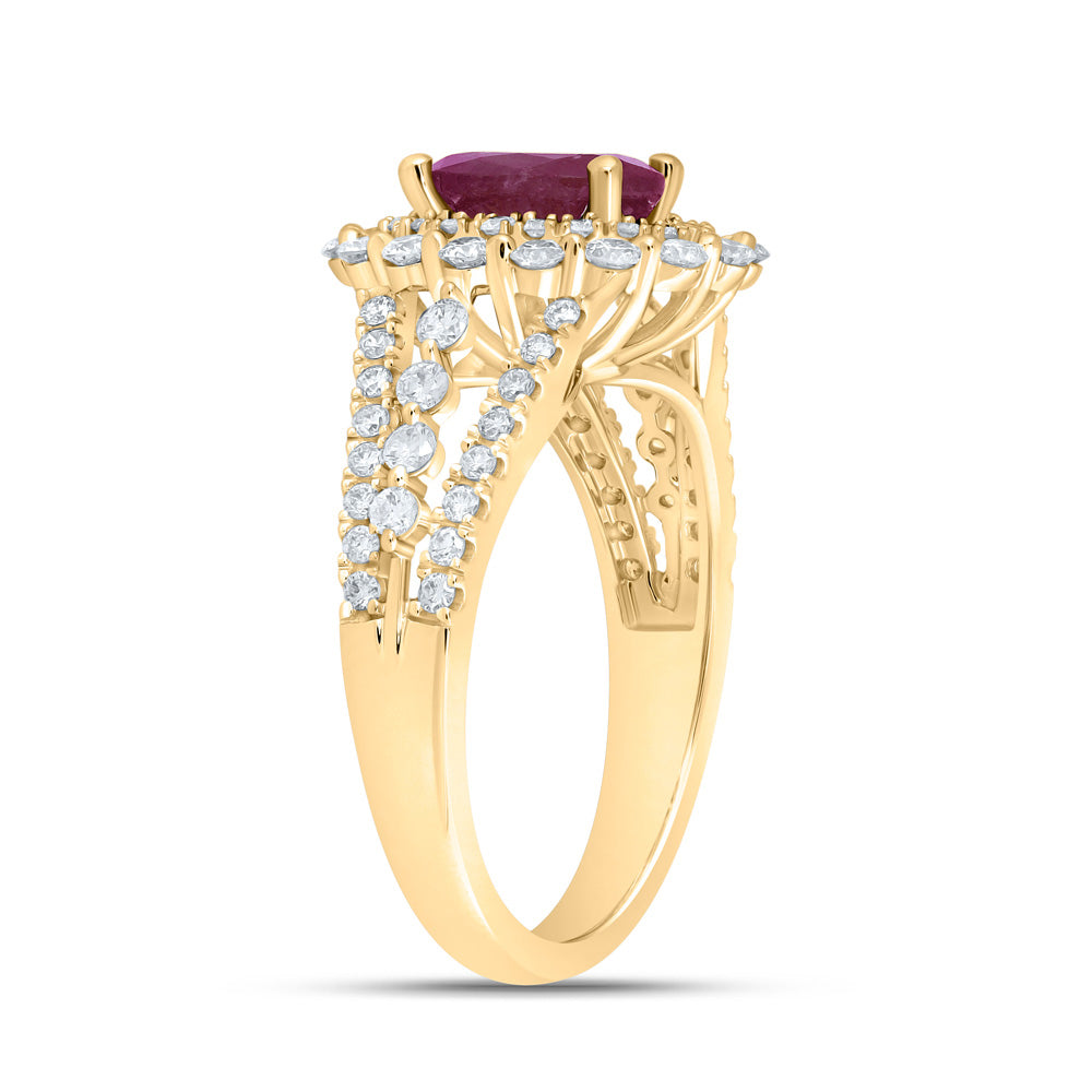 14K Yellow Or Rose Gold Womens Oval Ruby Diamond Solitaire Ring, Womens Size: 5-10