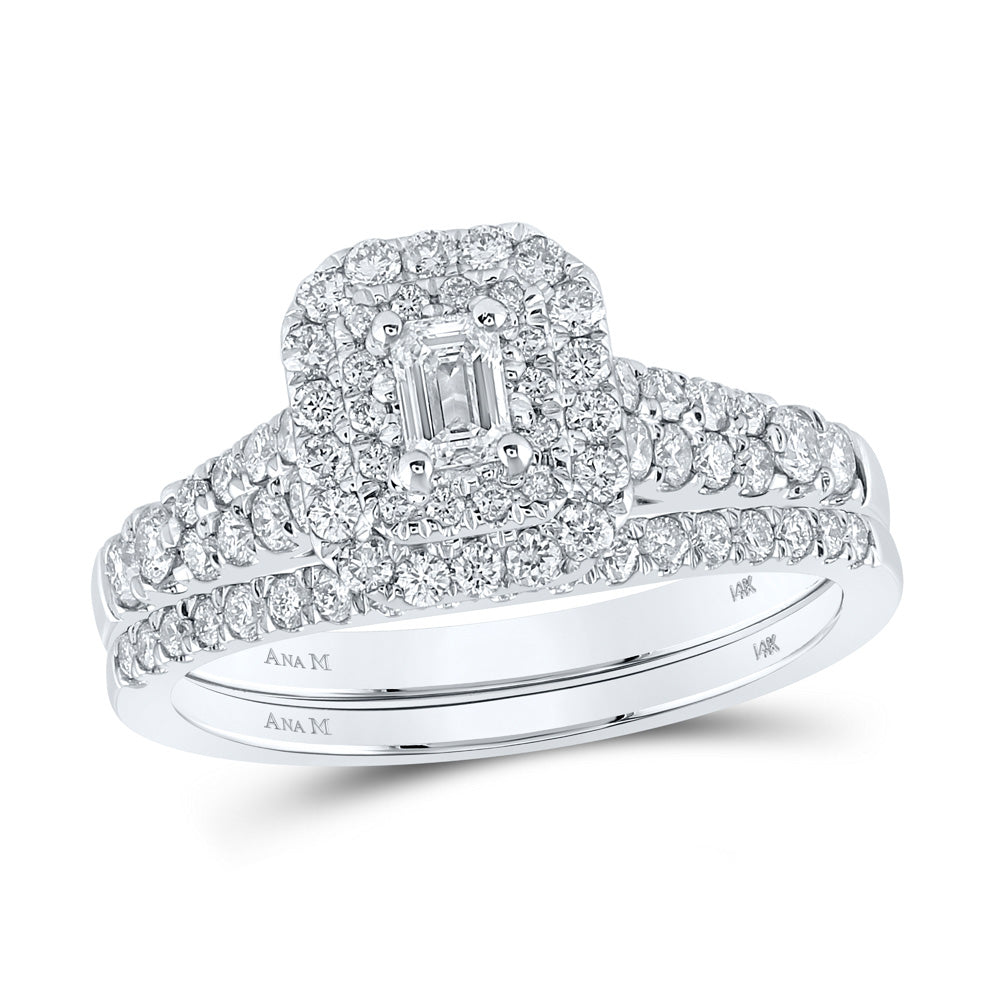 14K White Gold Emerald Diamond Halo Bridal Wedding Ring Band Set 1 Cttw, Womens Size: 5-10
