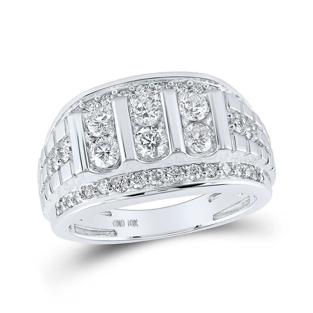 10K White Gold Mens Round Diamond Band Ring 1-1/2 Cttw, Mens Size: 7-13