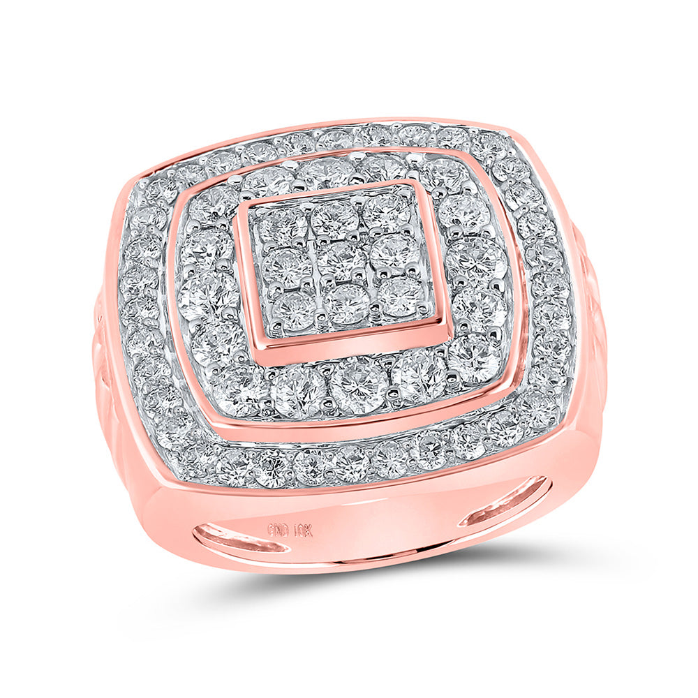 10K Rose Gold Mens Round Diamond Square Ring 4 Cttw, Mens Size: 7-13