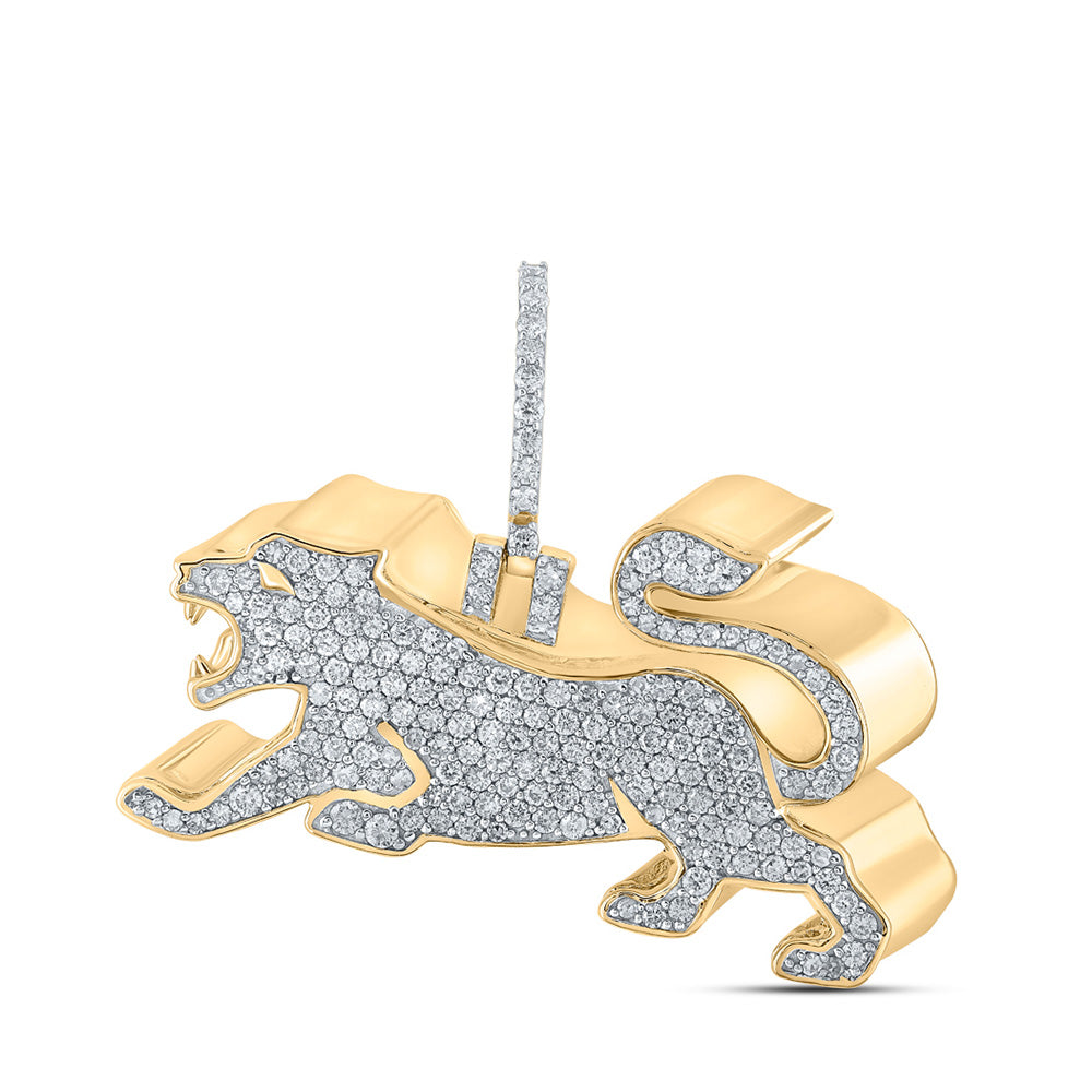 10K Yellow Gold Mens Baguette Diamond Lion Charm Pendant 3 Cttw