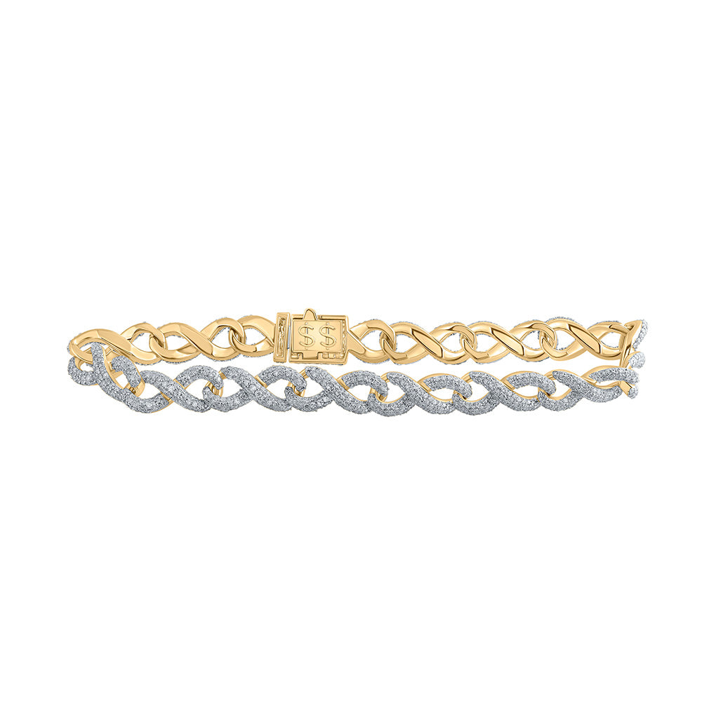 10K Yellow Gold Mens Round Diamond Infinity Link Bracelet 6-1/3 Cttw