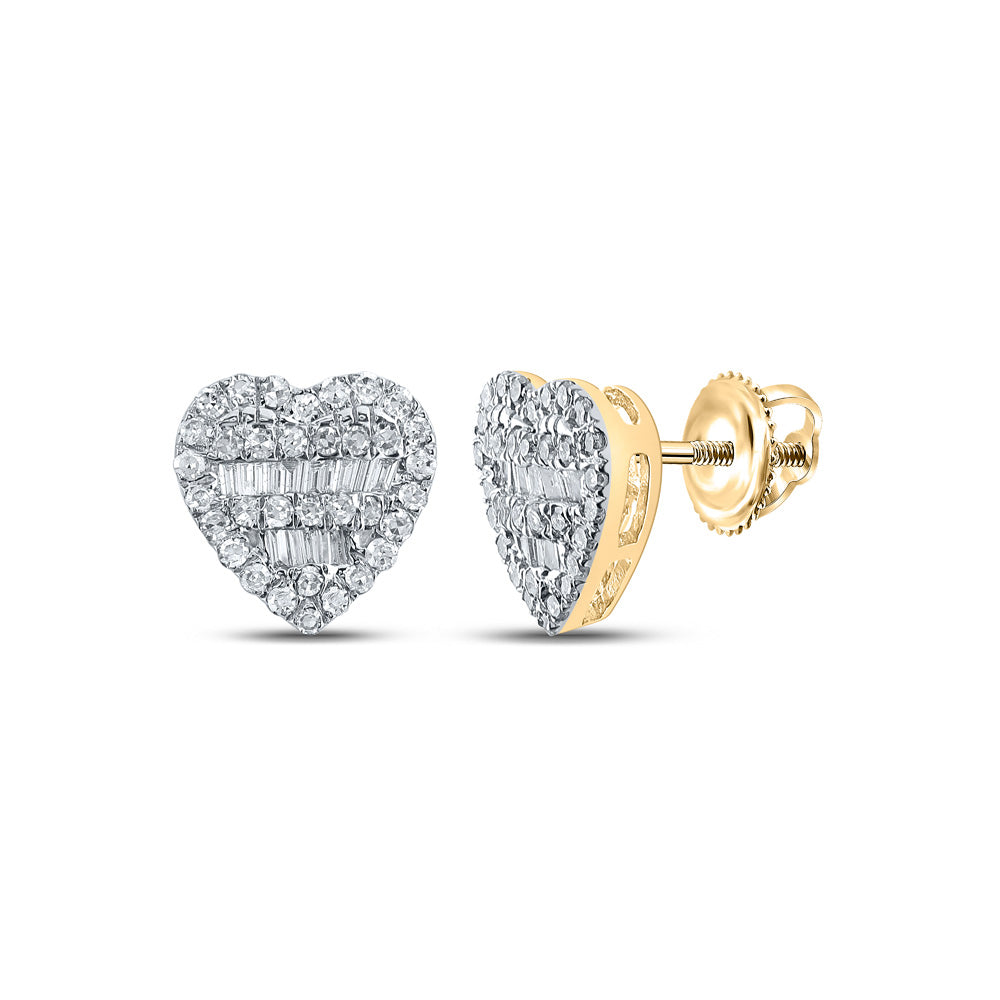 10K Yellow Or Rose Gold Womens Baguette Diamond Heart Earrings