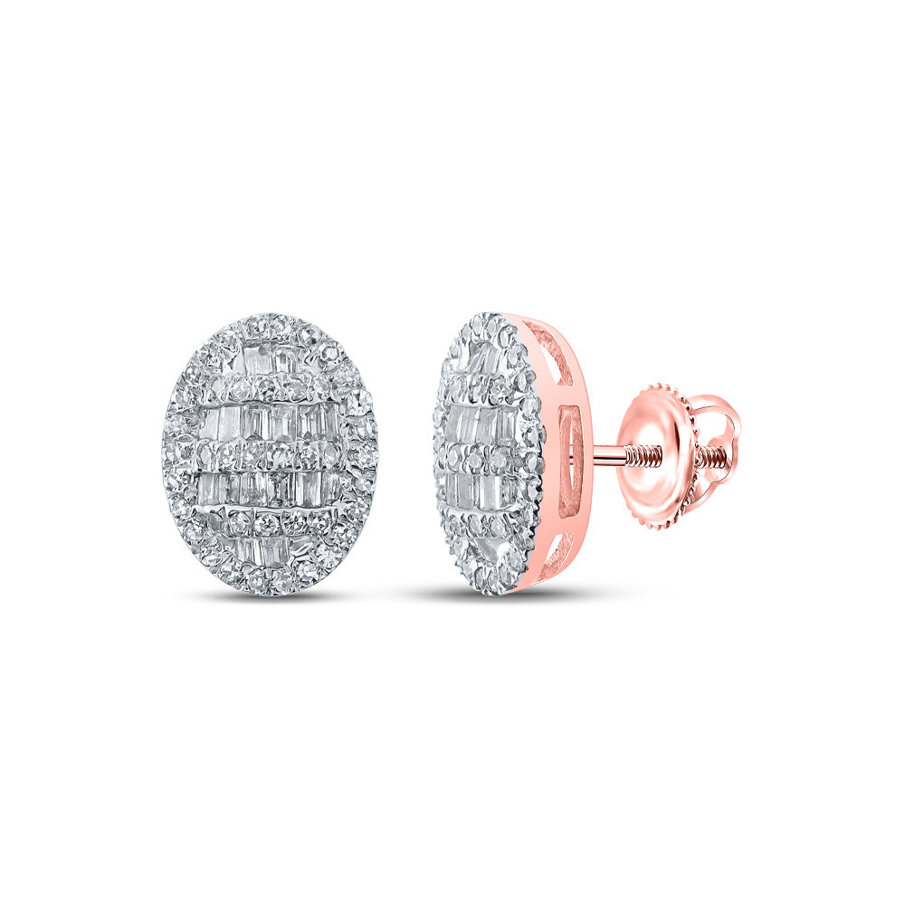 10K Rose Gold Womens Baguette Diamond Oval Earrings 1/2 Cttw