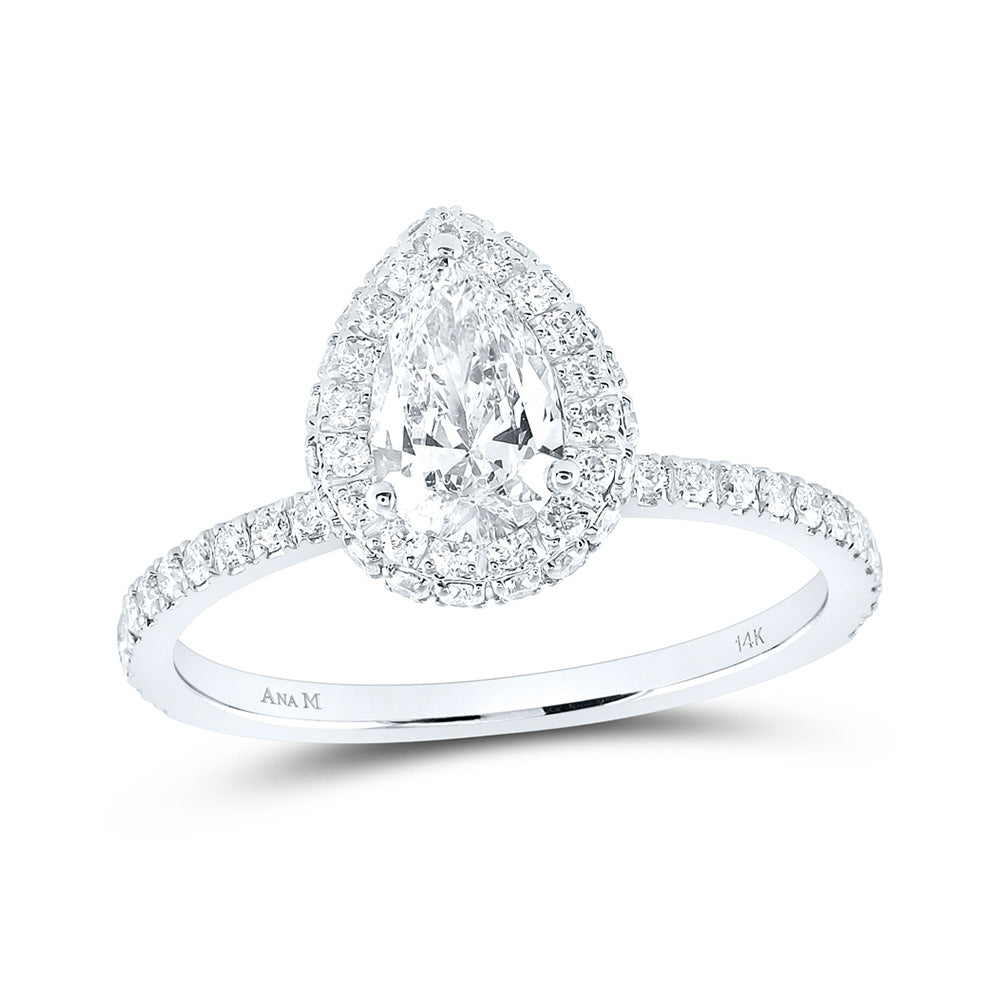 14K White Gold Pear Diamond Halo Bridal Wedding Engagement Ring 1-1/4 Cttw, Womens Size: 5-10