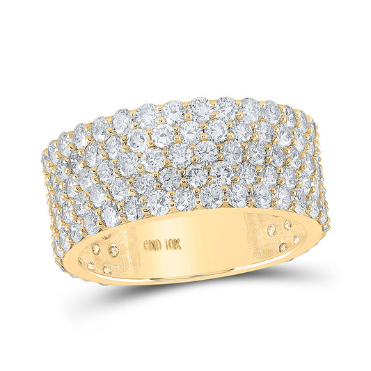 10K Yellow Gold Mens Round Diamond 5-Row Band Ring 5-3/8 Cttw, Mens Size: 7-13