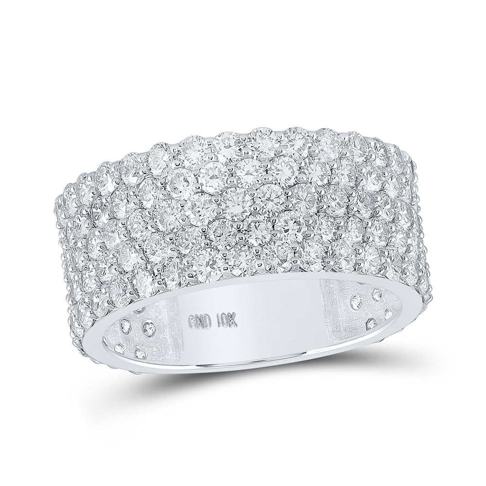 10K White Gold Mens Round Diamond 5-row Pave Band Ring 5 Cttw, Mens Size: 7-13