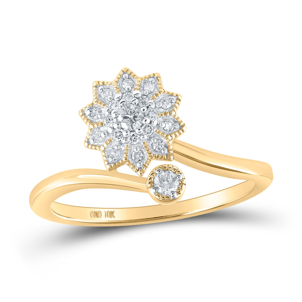 10K Yellow Or White Or Rose Gold Womens Round Diamond Flower Cluster Ring , Womens Size: 5-10