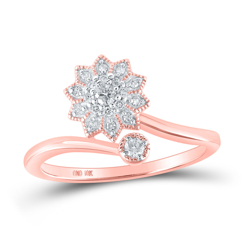 10K Yellow Or White Or Rose Gold Womens Round Diamond Flower Cluster Ring , Womens Size: 5-10
