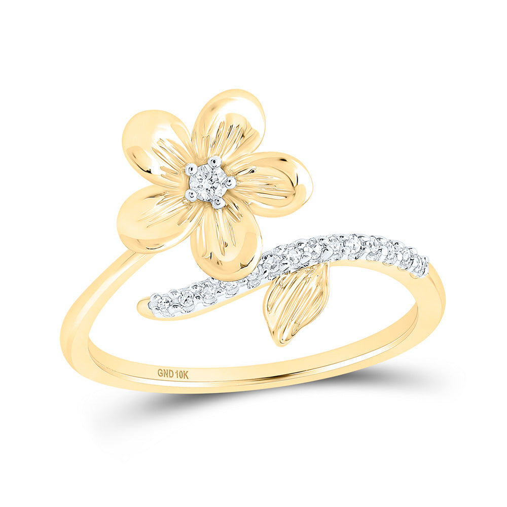 10K Yellow Or White Or Rose Gold Womens Round Diamond Flower Band Ring , Womens Size: 5-10