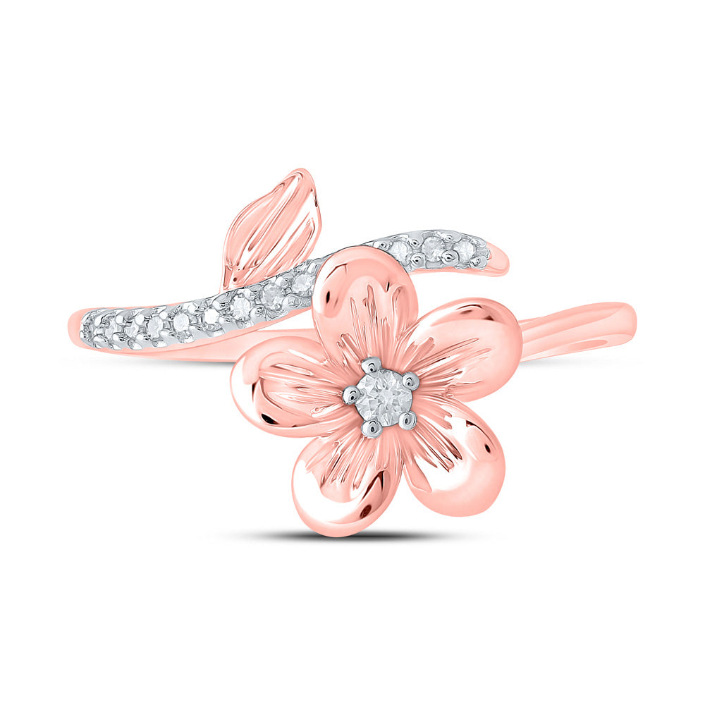 10K Yellow Or White Or Rose Gold Womens Round Diamond Flower Band Ring , Womens Size: 5-10