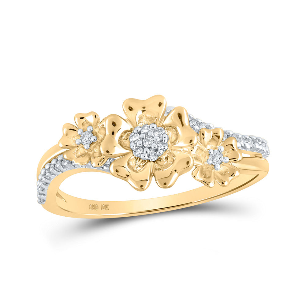 10K Yellow Or White Or Rose Gold Womens Round Diamond Flower Fashion Ring , Womens Size: 5-10