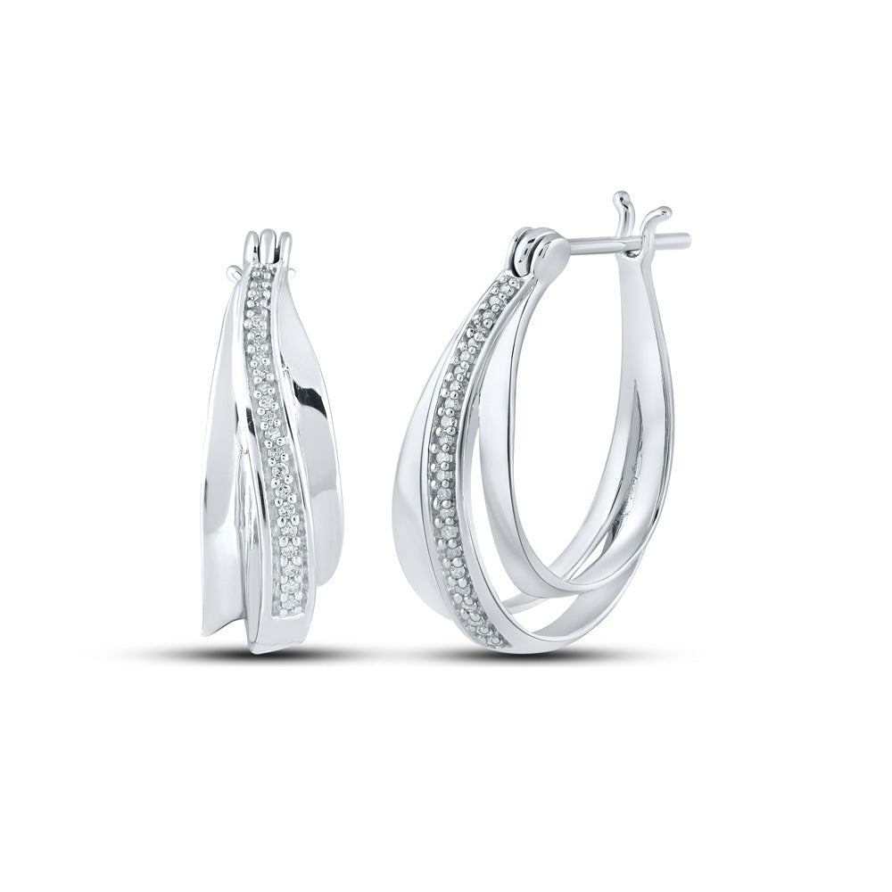 10K Yellow Or White Or Rose Gold Womens Round Diamond Hoop Earrings