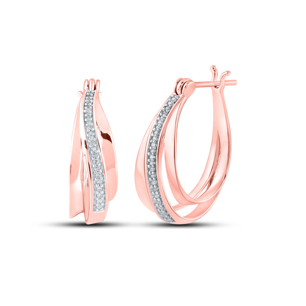 10K Yellow Or White Or Rose Gold Womens Round Diamond Hoop Earrings
