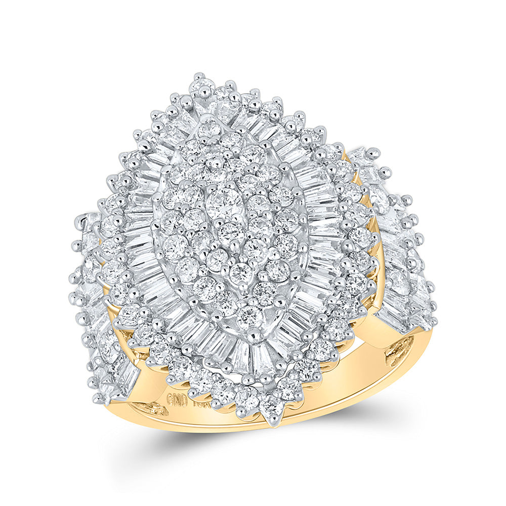 10K Yellow Gold Womens Round Diamond Marquise-shape Cluster Ring 2 Cttw, Womens Size: 5-10