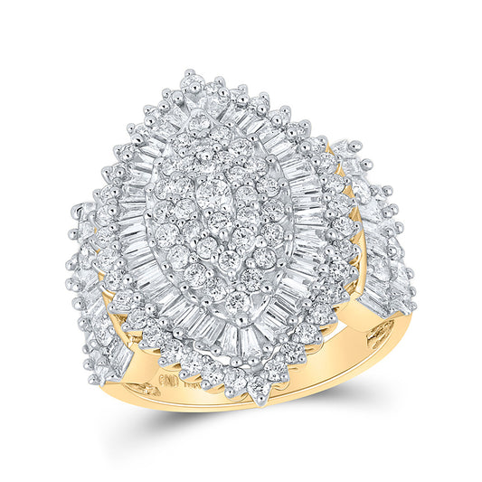 10K Yellow Gold Womens Round Diamond Marquise-shape Cluster Ring 2 Cttw, Womens Size: 5-10