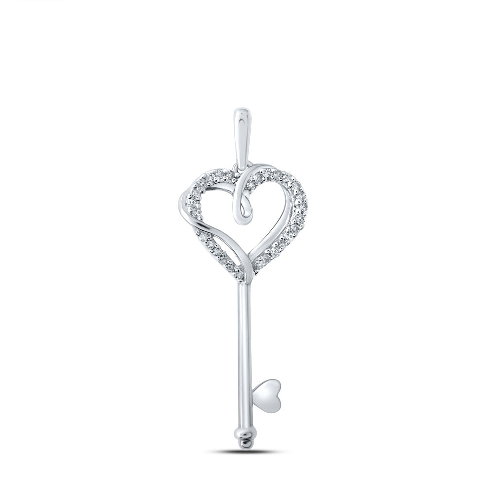 10K Yellow Or White Or Rose Gold Womens Round Diamond Heart Key Pendant