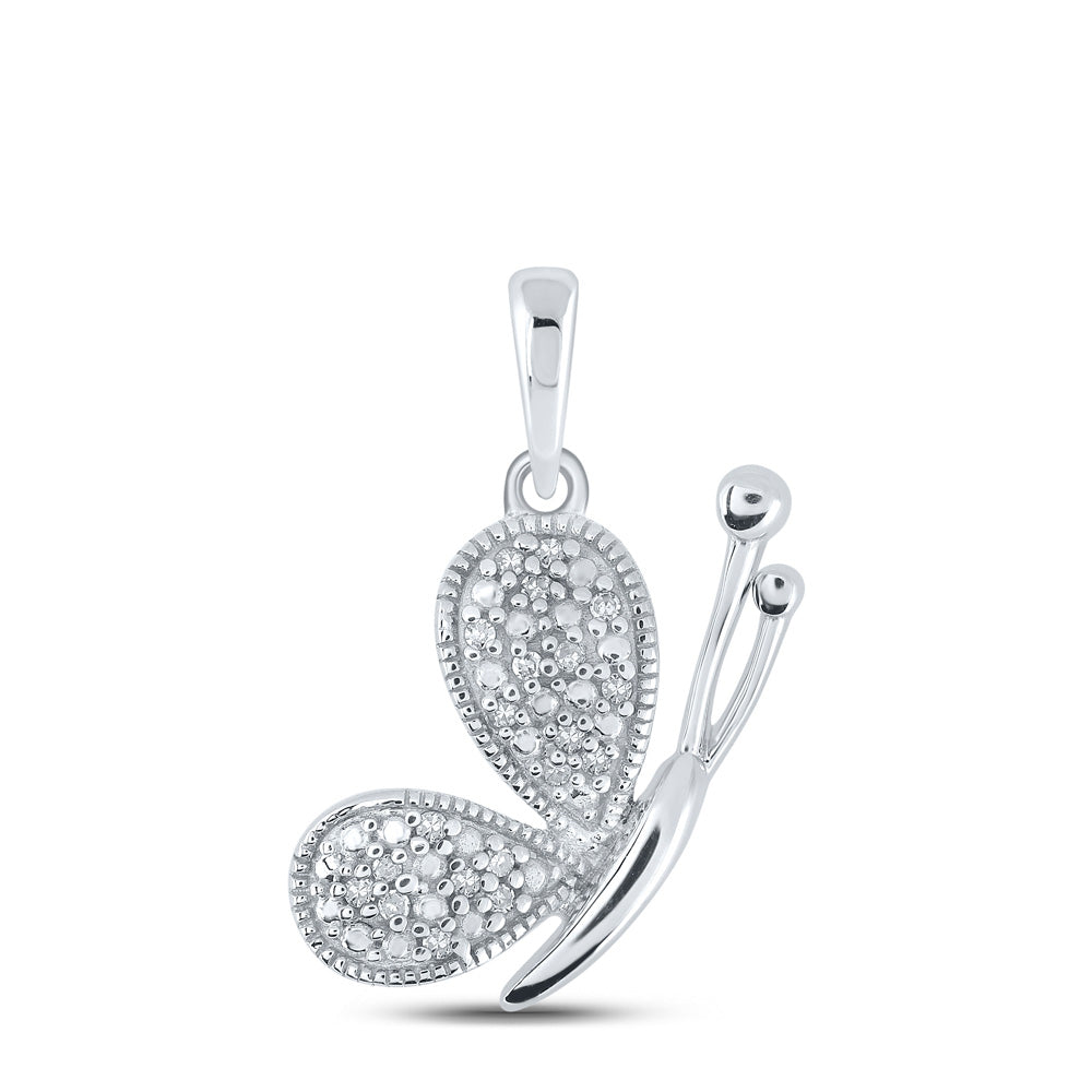10K Yellow Or White Or Rose Gold Womens Round Diamond Butterfly Pendant