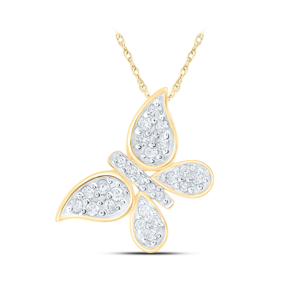 10K Yellow Or White Or Rose Gold Womens Round Diamond Butterfly Pendant