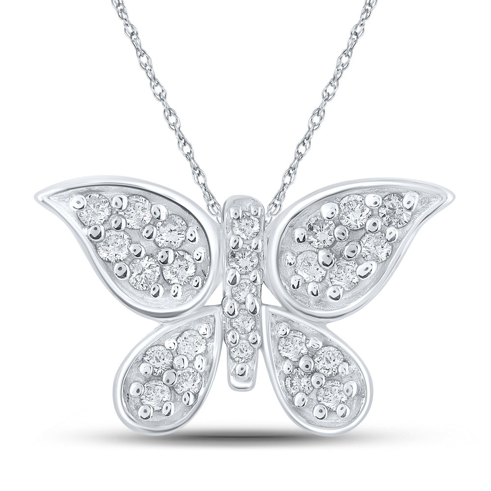 10K Yellow Or White Or Rose Gold Womens Round Diamond Butterfly Pendant