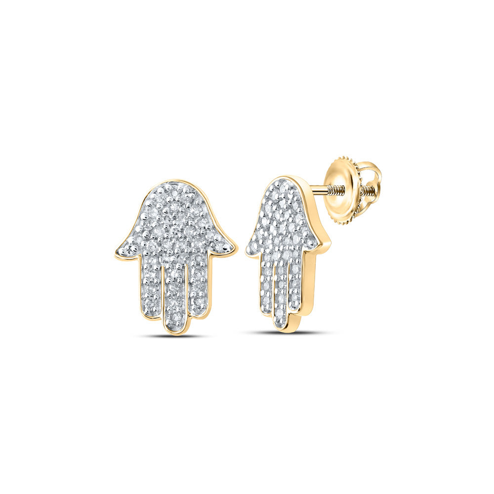 10K Yellow Or White Or Rose Gold Womens Round Diamond Hamsa Earrings