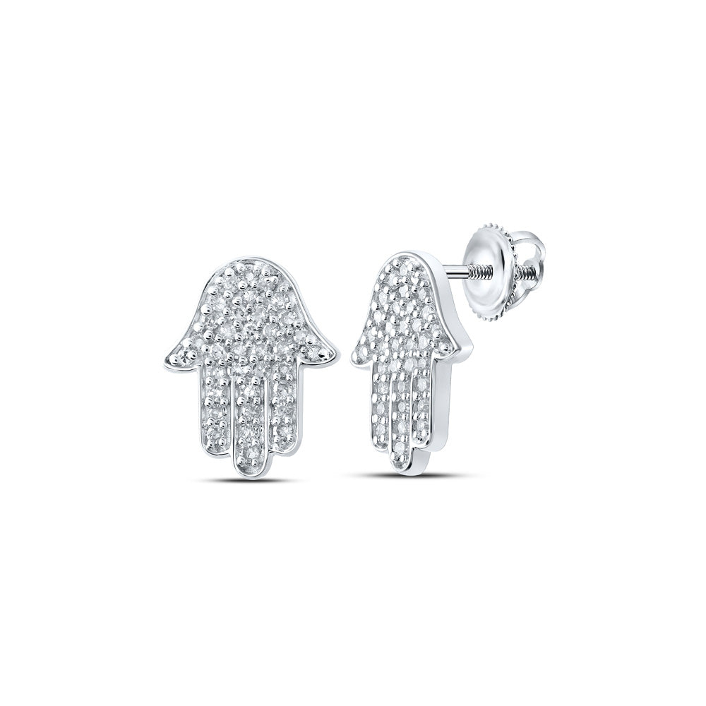 10K Yellow Or White Or Rose Gold Womens Round Diamond Hamsa Earrings