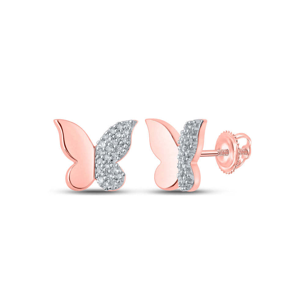 10K Yellow Or White Or Rose Gold Womens Round Diamond Butterfly Earrings