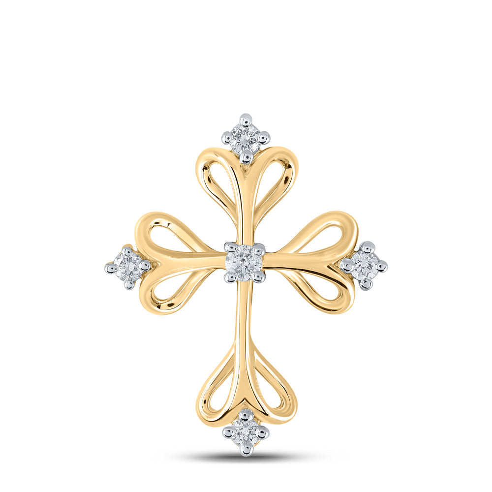 10K Yellow Or White Or Rose Gold Womens Round Diamond Cross Pendant
