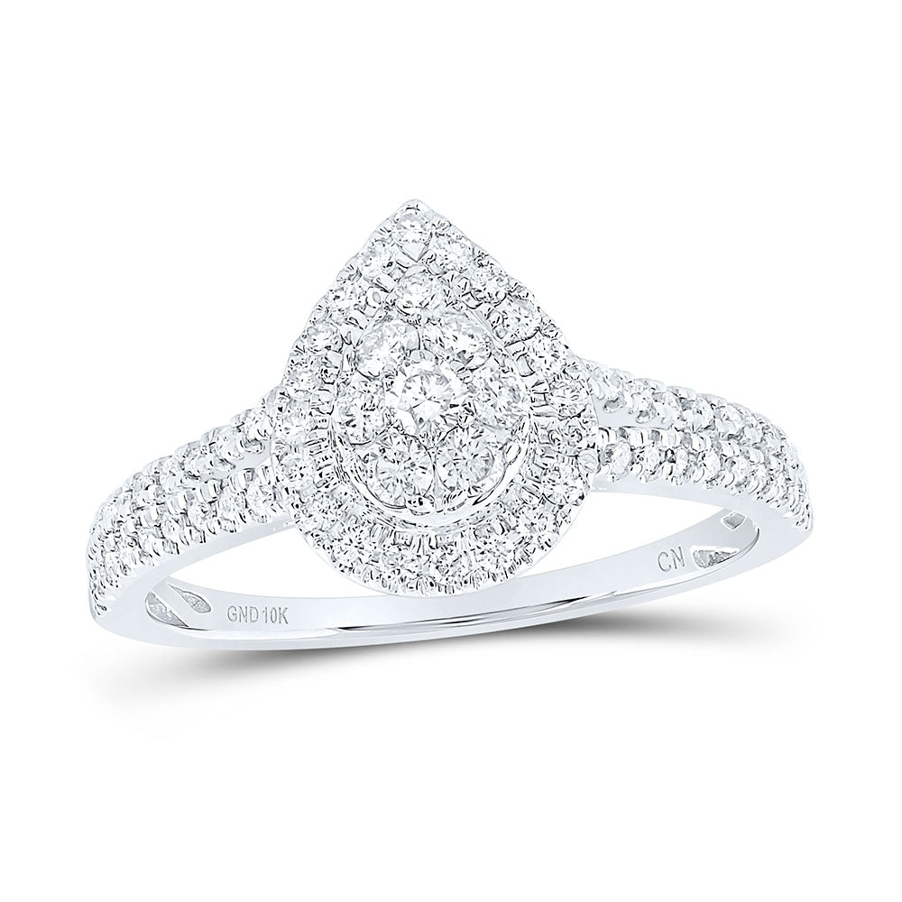 10K White Gold Womens Round Diamond Teardrop Cluster Ring 1/2 Cttw, Womens Size: 5-10